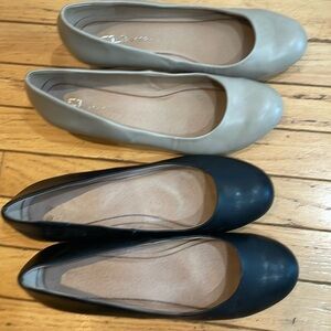 CL by Laundry. 2 pairs of heels - black and tan/beige. Size 11/42.5.